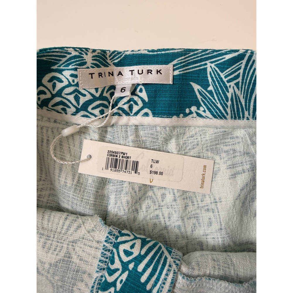 Trina Turk Corbin 2 Shorts Womens 6 Teal White New Floral Pineapple‎ Tropical - Picture 3 of 7